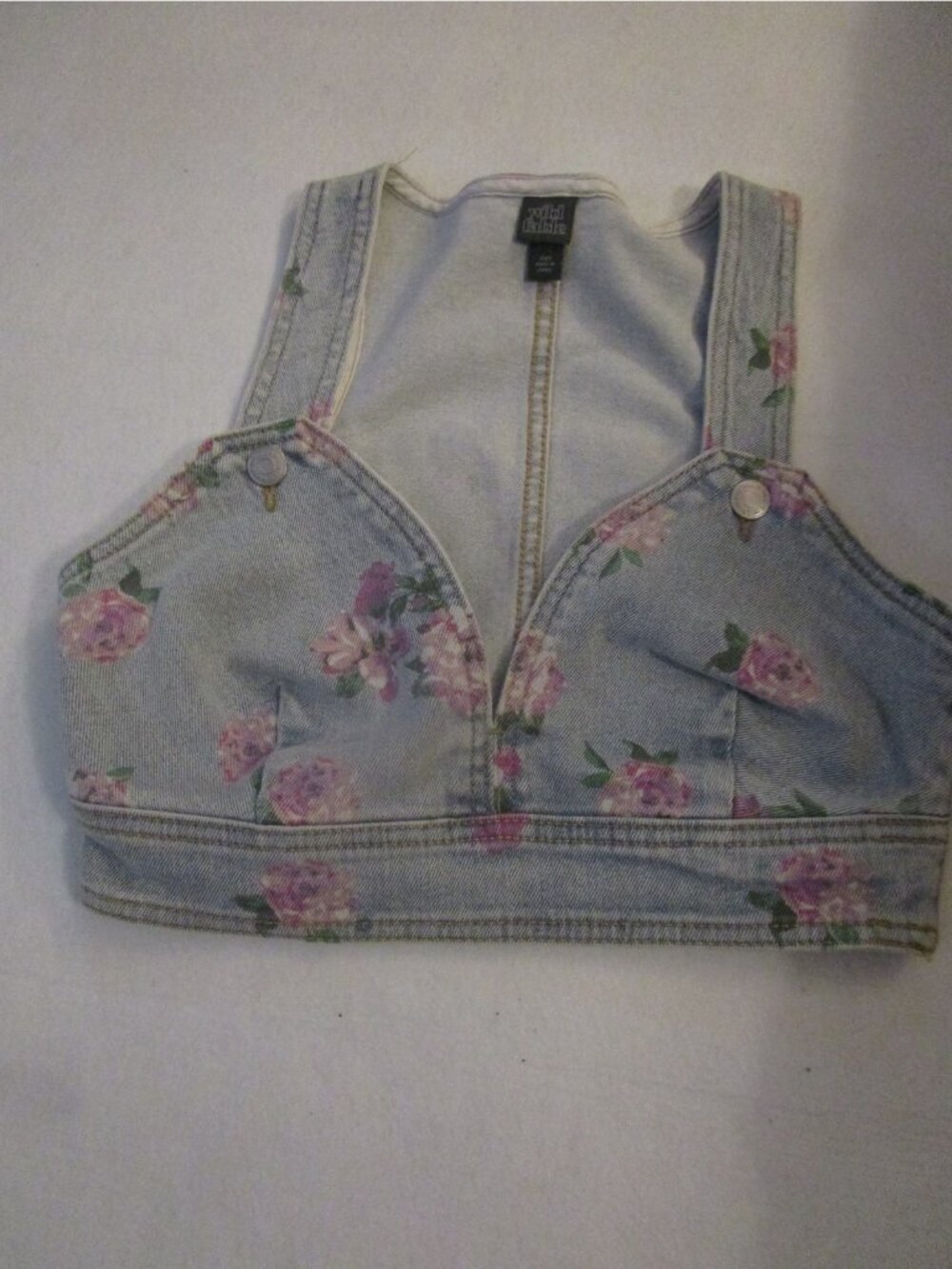 Wild Fable Cropped Denim Bralette Vest V-Neck Light Wash Floral Women's XXS